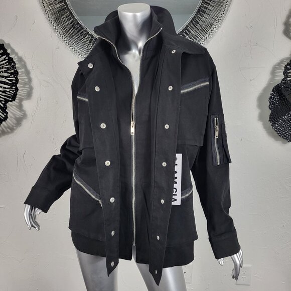 NWT~$295~I AM GIA~S/M~BLACK MILITARY UTILITY CARGO DENIM JEAN JACKET COAT - Picture 15 of 16